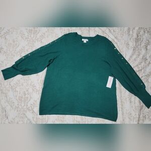 Liz Claiborne Teal Sweater with Gold Button Detail